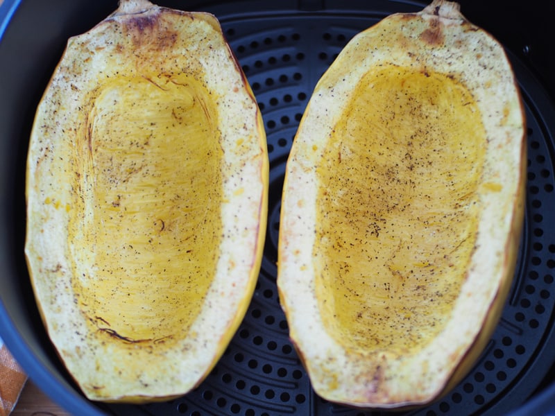 cooked squash halves in air fryer