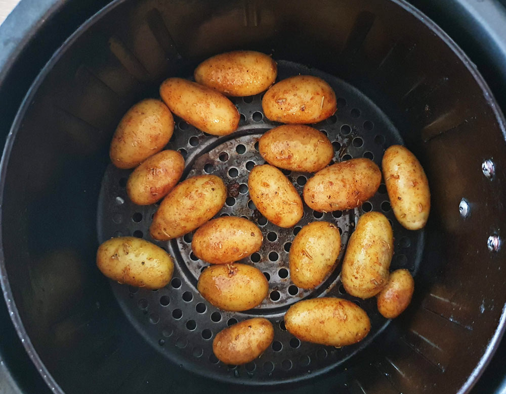 Fingerling potatoes in the air fryer basket
