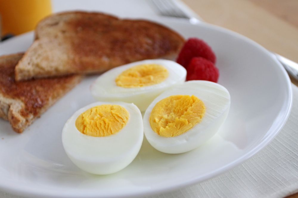 Hard boiled egg halves on a plate