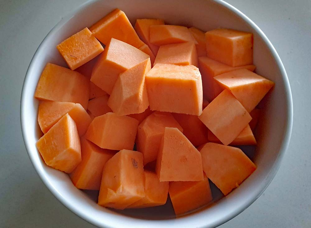 Raw sweet potato cubes