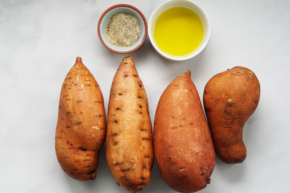 Ingredients for air fryer sweet potatoes cubed