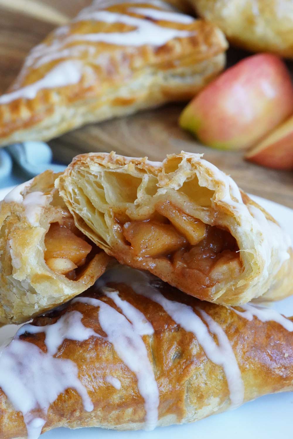 Apple turnovers with one cut in half