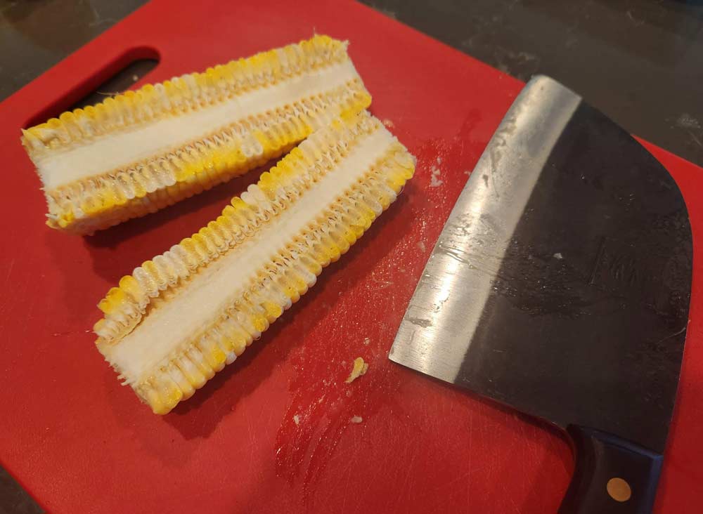 Cutting corn on the cob