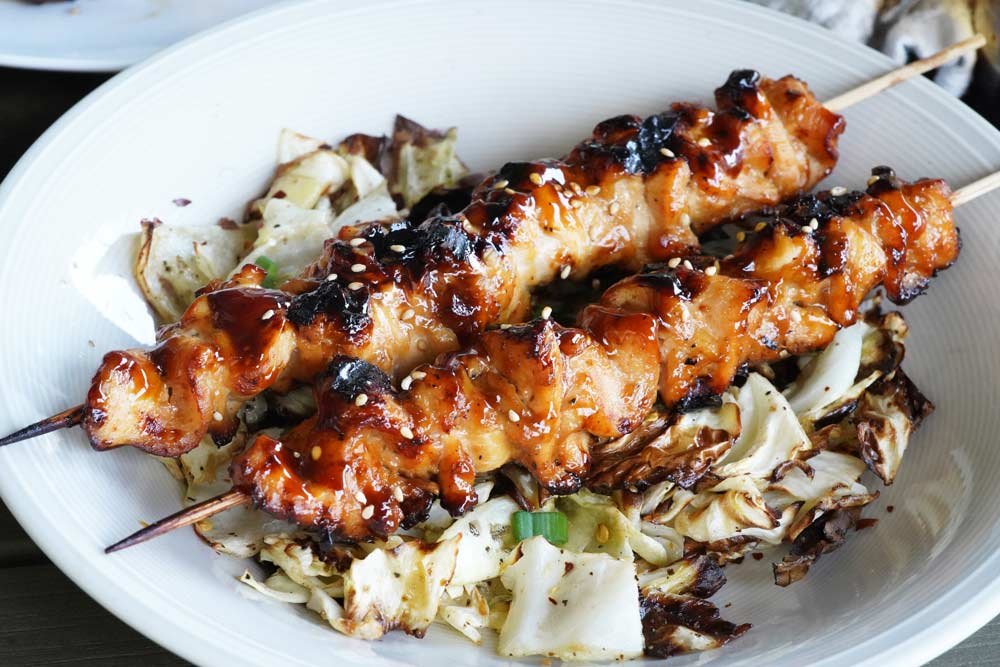 Air Fryer Cabbage and Chinese chicken on a stick