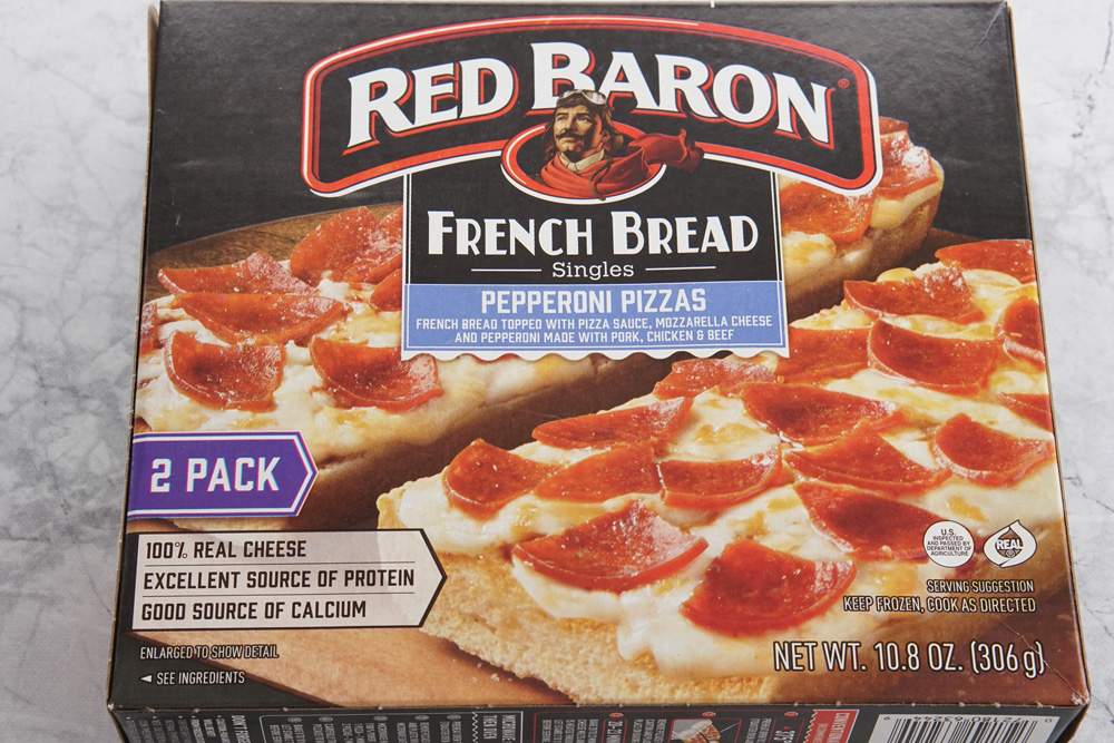 The package of French bread pizza