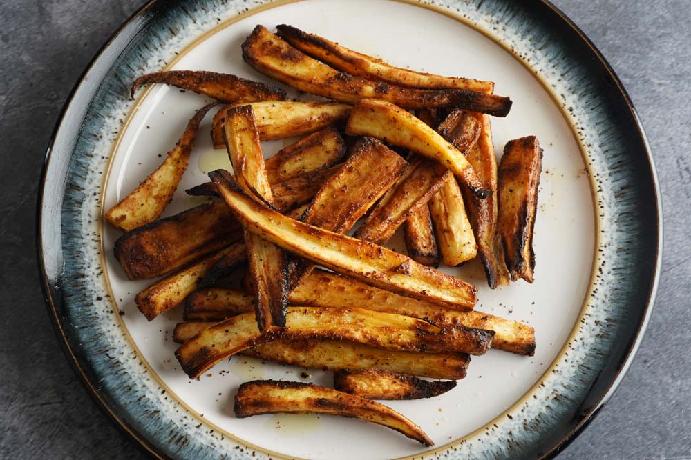 Air fryer parsnips on a plate