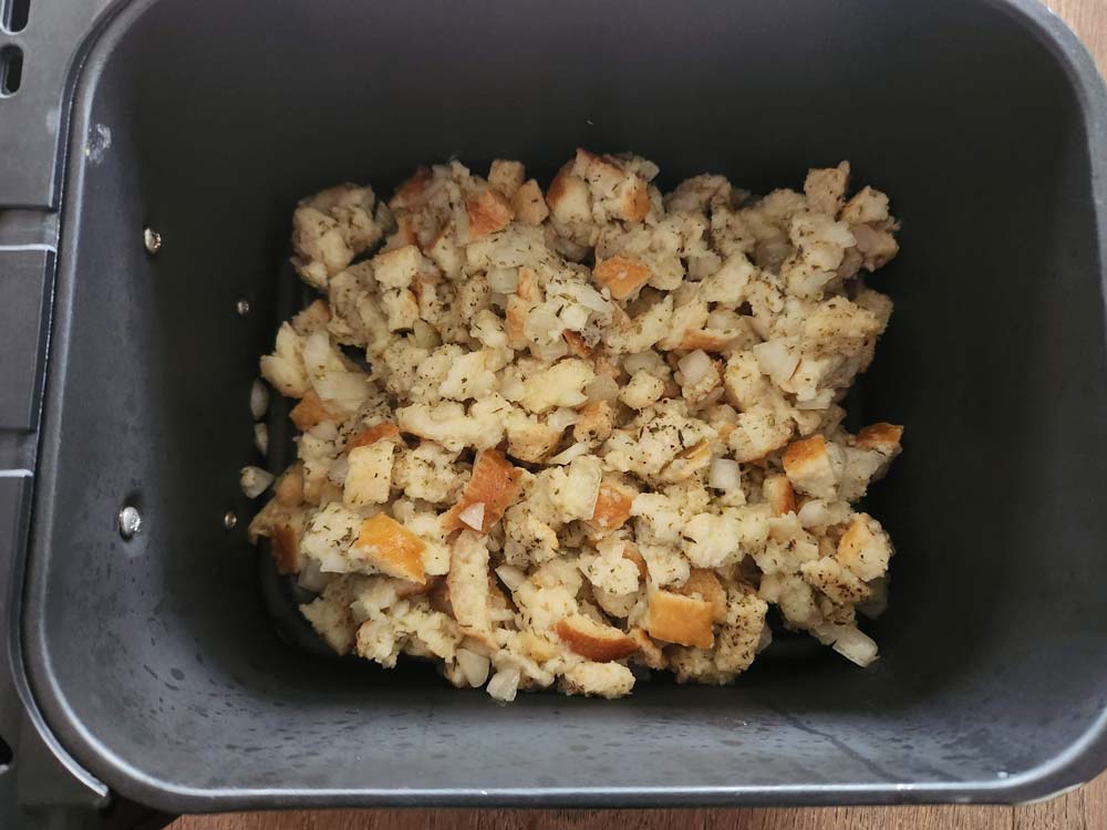 uncooked stuffing in the air fryer basket